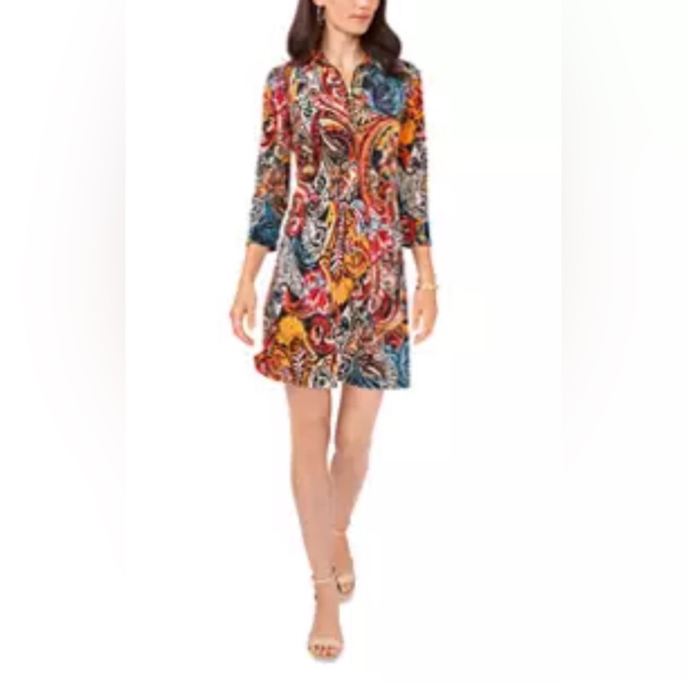 MSK PAISLEY PRINT 3/4 SLEEVE O-RING ZIP SIZE LARGE 🌟EUC🌟